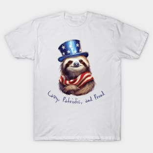 Lazy, Patriotic, and Proud: 4th of July Sloth T-Shirt T-Shirt